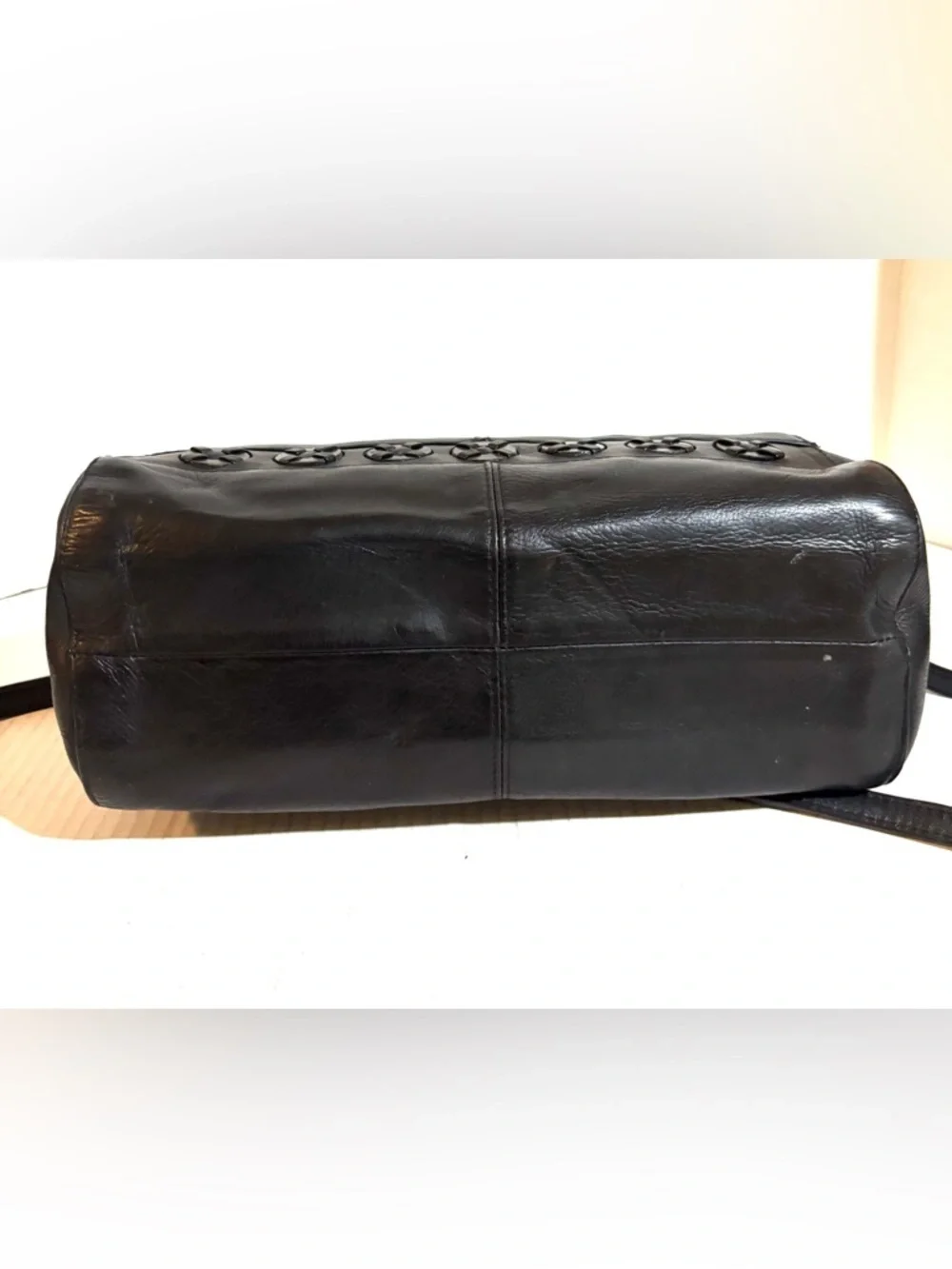 Black Leather Top-Handle Crossbody Bag